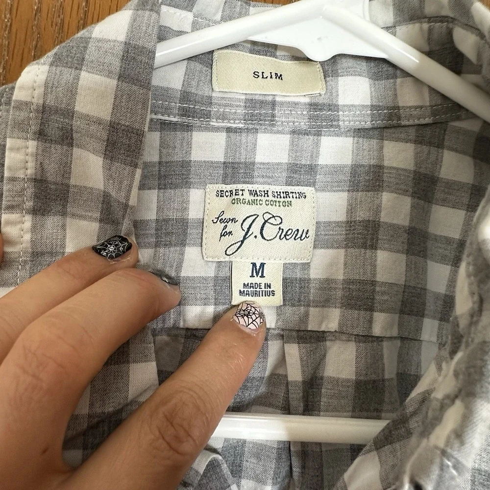 J. Crew Button‎ Down Shirt Men's Sz M Slim 100% Cotton Plaid Gray Long Sleeves